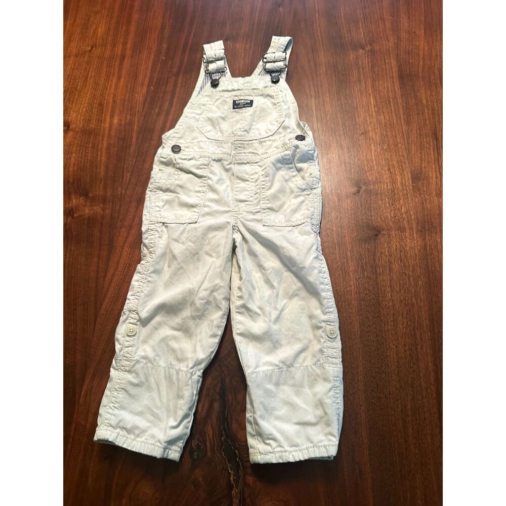 OshKosh B'gosh Overalls Size 2T Tan Blue & White Striped Lining Adjustable Cuff